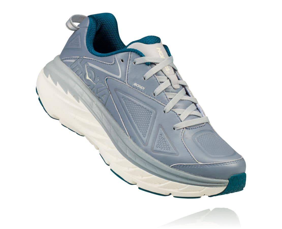 Hoka One One Bondi Leder Damen Breite Laufschuhe HellBlau | (DE-4197KIYHC)